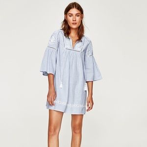 NWT Zara Striped and Embroidered Tunic Dress